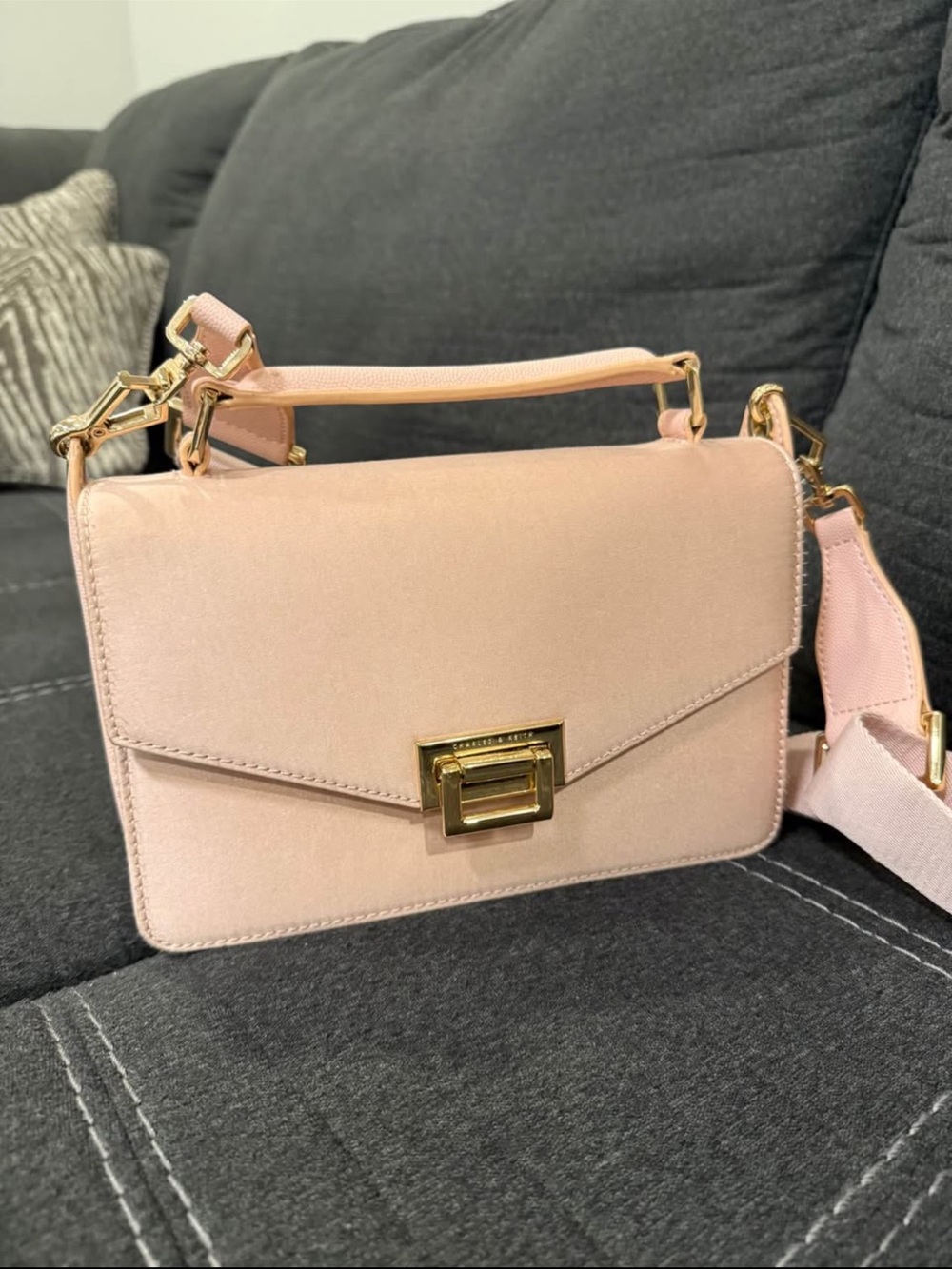Charles & Keith Blush Pink Crossbody with Gold-Tone Hardware